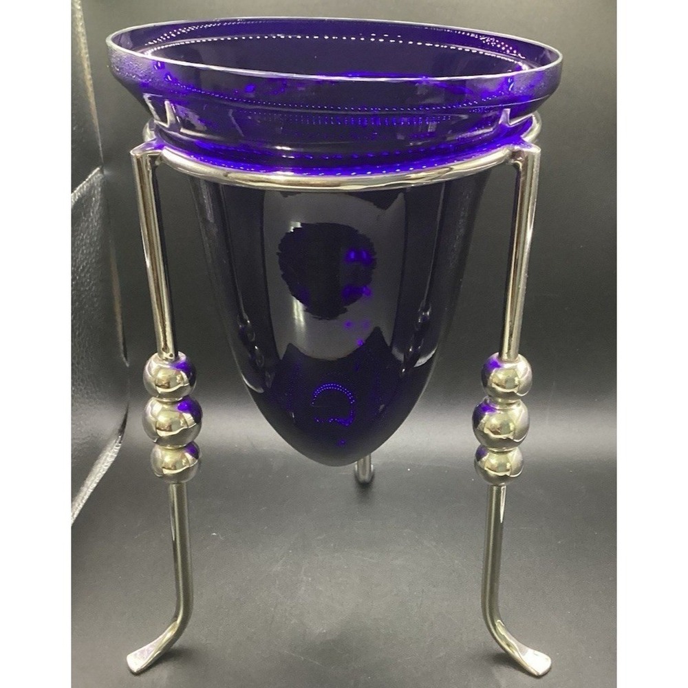 Cobalt Blue Vase w/ Stand Made in India Unique! 9.5" Tall Decorative